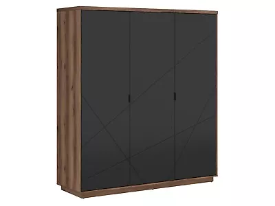 New Contemporary 3 Doors Wardrobe Bedroom Storage Oak Delano Dark/matte Black • £768