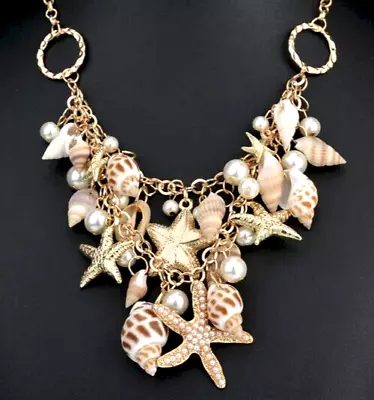 Mermaid Ocean SHELLS Beach STARFISH Sea PEARLS Betsey Johnson Shell Necklace • $18.99