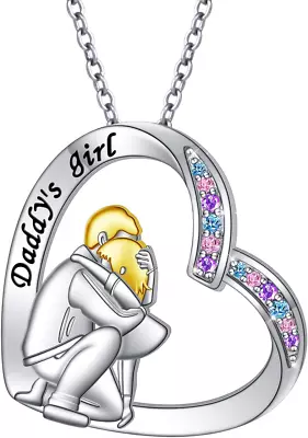 925 Sterling Silver Father Daughter Heart Pendant Necklace Daddy's Girl Gifts • $103.46