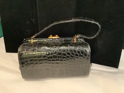 $95 • Buy Incredible Vintage Authentic Sign Miltch Black Alligator Unique Shape Handbag Nr