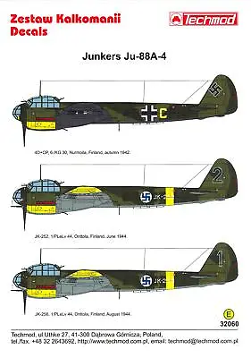Techmod Decals 1/32 JUNKERS Ju-88A-4 German & Finnish WWII Bomber Part 1 • $13.99