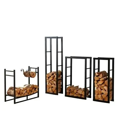 Neo Black Firewood Log Rack Storage Holder Metal Shelf Stand Steel - Refurbished • £30.99