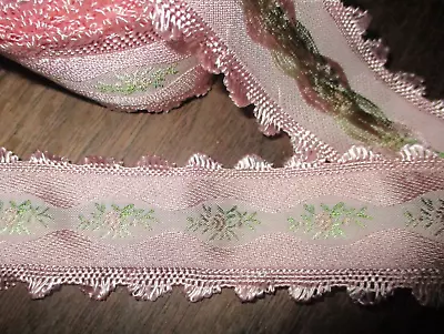 1 Yard   Vintage 1 1/2  Soft Pink Silk  French  Jacquard Ribbon~NOS • $18.50