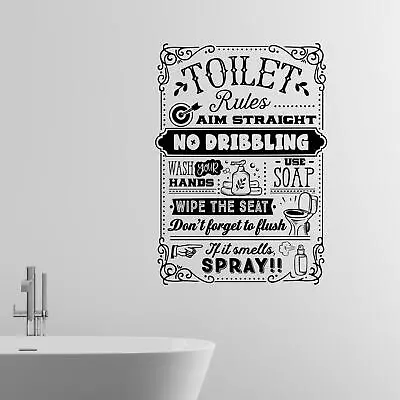 Toilet Rules Wall Sticker Decal Funny Toilet Quote Home Bathroom • £14.97