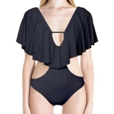 Sauipe Womens Ruffle Thais Monokini Swimsuit Black S NEW • $19.99