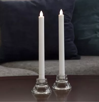 Mirage Wax LED Flameless 9 In Taper Candle Pair White / NEW • $38