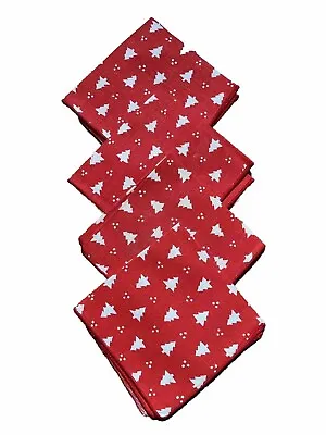 Vintage Vera Neumann Red & White Christmas Tree Cloth Cocktail Napkins Set Of 4 • $12.99