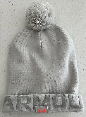 UA UNDER ARMOUR Men's Halftime Fleece-Lined Pom Knit Beanie Hat EUC • $9