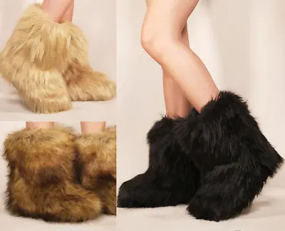 £26.99 • Buy Womens Platform Faux Fur Fluffy Boots Warm Winter Cosy Linning Flat Ankle Boot