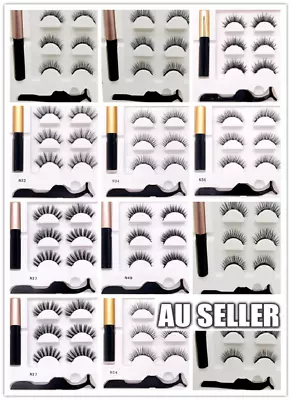 $4.99 • Buy Magnetic False Eyelashes Natural Eye Lashes Extension Liquid Eyeliner Tweezer