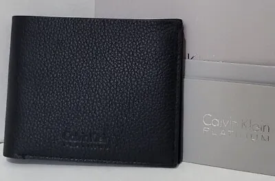 Calvin Klein Platinum Bifold Mens Wallet Black Saffiano Pebble Leather BNIB • £99.99