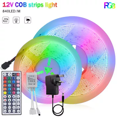 12V/24V COB RGB LED Strip Lights High Density Tape Rope Lamp WIFI APP Controller • £95.99