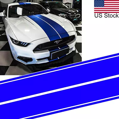 Universal 78  Blue Racing Stripes Hood Roof Rally Trunk Racing Car Stickers • $23.99