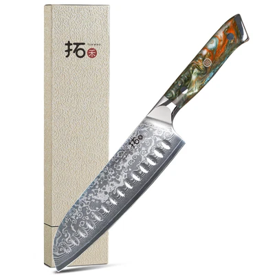 $74.99 • Buy TURWHO 7inch Santoku Knife Japanese VG10 Damascus Steel Chef Knives Resin Handle