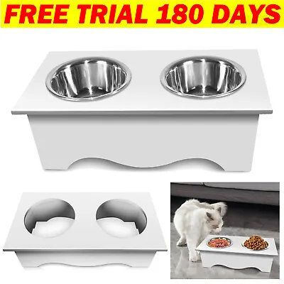 Raised Pet Dog Cat Bowl Stand Feeder Non-Spill Water Food Stainless Steel Bowls  • £18.30