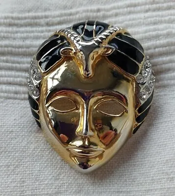 Attractive Black & Gold Metal Venetian Mask Brooch Gorgeous Valentines Gift VGC • £8