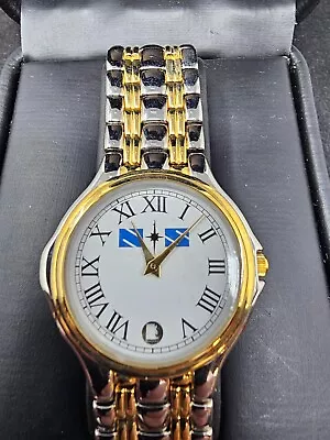 Moulin Mens 18k Gold Plated And Stainless Perpetual DATE Quartz Watch Needs Bat • $49.99