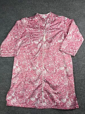 Miss Elaine Nightgown Women's Small White Pink Paisley Silky Long Sleeve Pocket • $20