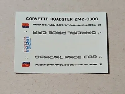 Monogram 1/24 1987 CHEVY CORVETTE ROADSTER INDYCAR OFFICIAL PACE CAR DECAL SHEET • $3.95