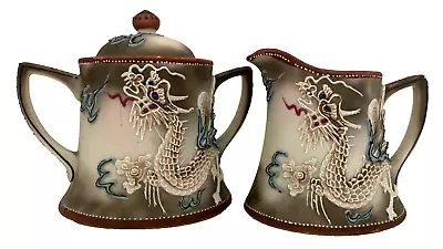 HAND-PAINTED   Blue Eyed  Moriage DRAGONWARE Handled Creamer & Sugar Bowl JAPAN • $29.99