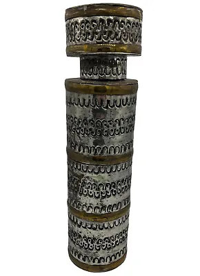 Hammered Tin And Brass Taper Candle Holder Mexico Folk Art Candlestick Primitive • $46.74