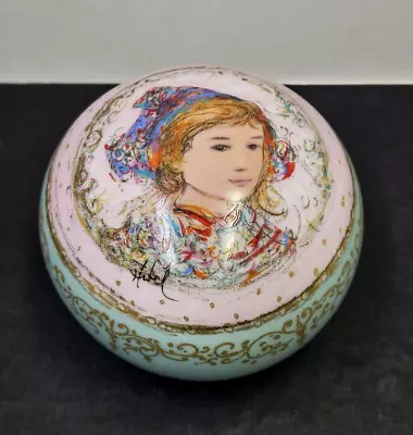 Vintage Edna Hibel Girl Maiden Portrait Porcelain Paperweight Decorative Ball • $48