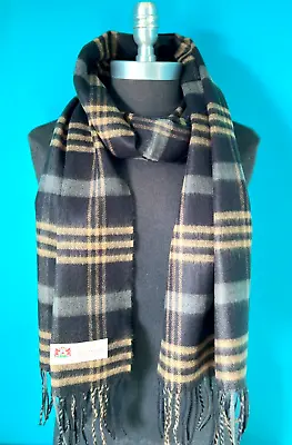 Men's WINTER 100%CASHMERE SCARF Plaid Black/Gray/Camel Made In England Soft Wool • $10.50