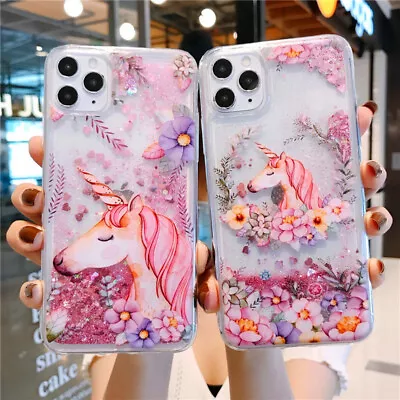 For Various Phone HOT Sale Cute Cartoon Unicorn Liquid Bling Quicksand CaseCover • $6.59