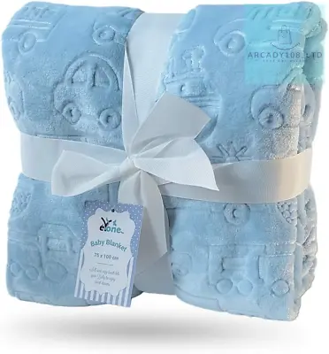 Luxury Boy Super Soft Fleece Baby Blanket Embossed For Car Seat Cot Pram Blue • £16.49