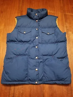 Vintage North Face Women Puffer Vest USA Goose Down Blue LARGE EUC 10 Button A+ • $29