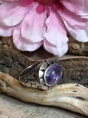 Vintage Unsigned 925 Sterling Silver Oval Faceted Amethyst Ring 775s 9.4g • $84.99