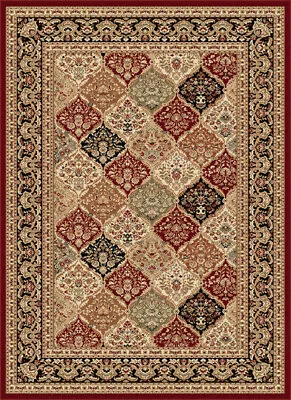 Red Flowers Lines Bars Oriental Area Rug Bordered Scrolls Panel Persien Carpet • $137.50