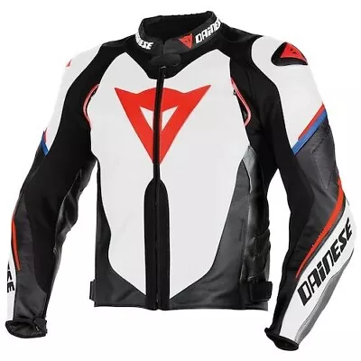 MotoGP Super Speed Estiva White/Bllack/Fluo Red Motorbike Racing Leather Jacket • $199.99