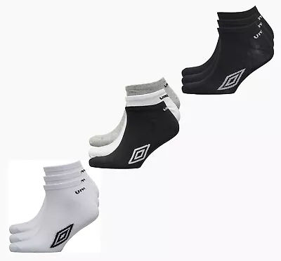 Umbro Mens Three Pack Trainer Liner Cushioned Socks Colour: Black White & Mix • £6.49