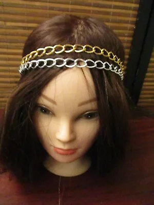 £2.99 • Buy Set Of Two Metal Chain Hair Band Decorations Gold And Silver Elasticated  (NEW)