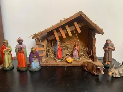 Vintage Old  Compleat Nativity &  Stable Jesus Marked  Italy Free Delivery • £38