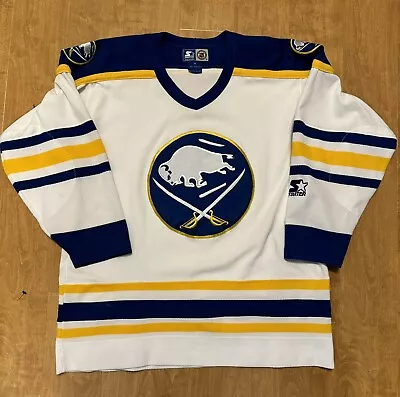 Vintage 90s Mens Large Starter Buffalo Sabres NHL Hockey Away Jersey Size M • $65