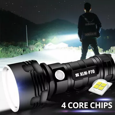 SuperPower USB Flashlight 4 CORES 70 WATT Tactical Torch With Battery • $17.95