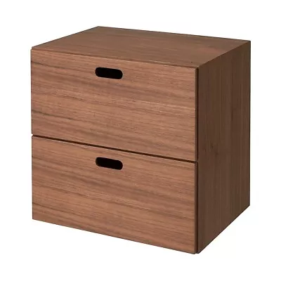 MUJI STACKABLE WOOD CHEST 2 RECTANGULAR DRAWERS WALNUT 14 X 14 X 11 In Fedex • $284.04