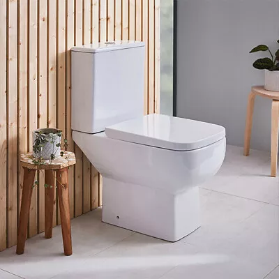 Rimless Square Close Coupled Toilet Pan Cistern & Heavy Duty Soft Closing Seat • £122.99