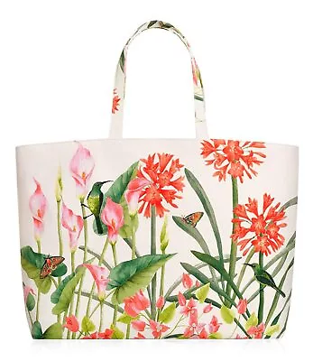 Estee Lauder White Floral With Butterfly Bird Large Tote Shopper Beach Bag *NEW* • $12.89