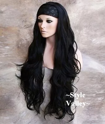 Jet Black 3/4 Fall Hairpiece Layered Extra Long Wavy/Curly Half Wig Hair Piece • $59.91