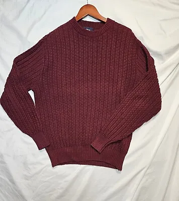 Vintage Woolrich Made In USA Burgundy Fisherman Knit Sweater - Men's Large L • $29