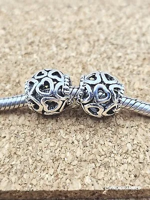 2 X Authentic Open Hearts All Over Silver Spacer European Charm Beads   • $13