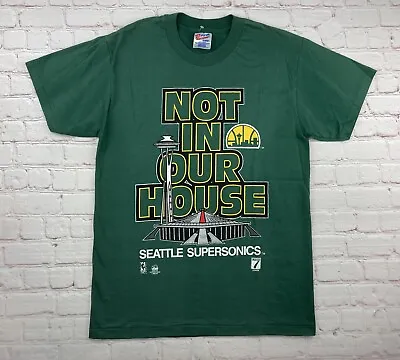 Vintage Seattle Supersonics “NOT IN OUR HOUSE” Logo 7 T Shirt - Size Medium • $39.99