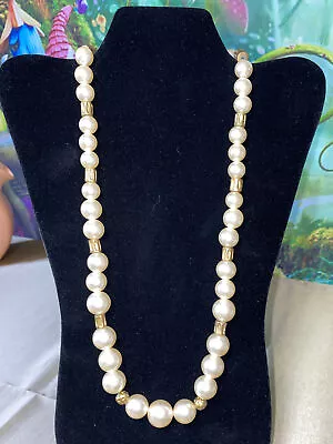 Vintage Costume Jewelry Gold Tone Faux Golden Pearl Graduated Beads Necklace 24” • $11.99