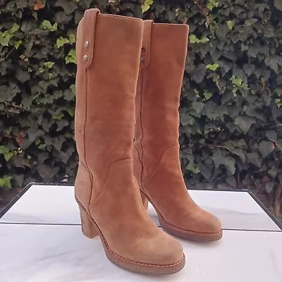 UGG Josie II Tan Suede Tall High Heeled Crepe Sole Boots Women's Size 6.5 • $33