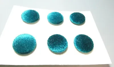 6 X TEAL TURQUOISE PLUSH VELOUR VELVET FABRIC COVERED BUTTONS • £3.50