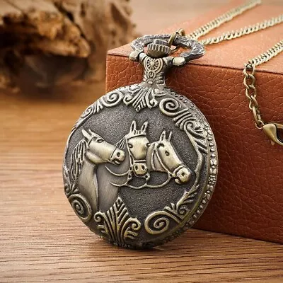 Antique Retro Vintage Pocket Watch With Chain Gift Horse Peaky Blinders Style • $11.31