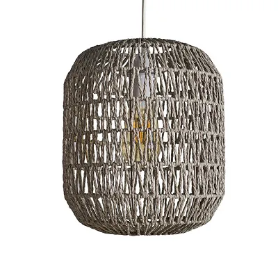 Natural Ceiling Light Shade Grey Rope Easy Fit Pendant Lampshade LED Bulb • £13.59